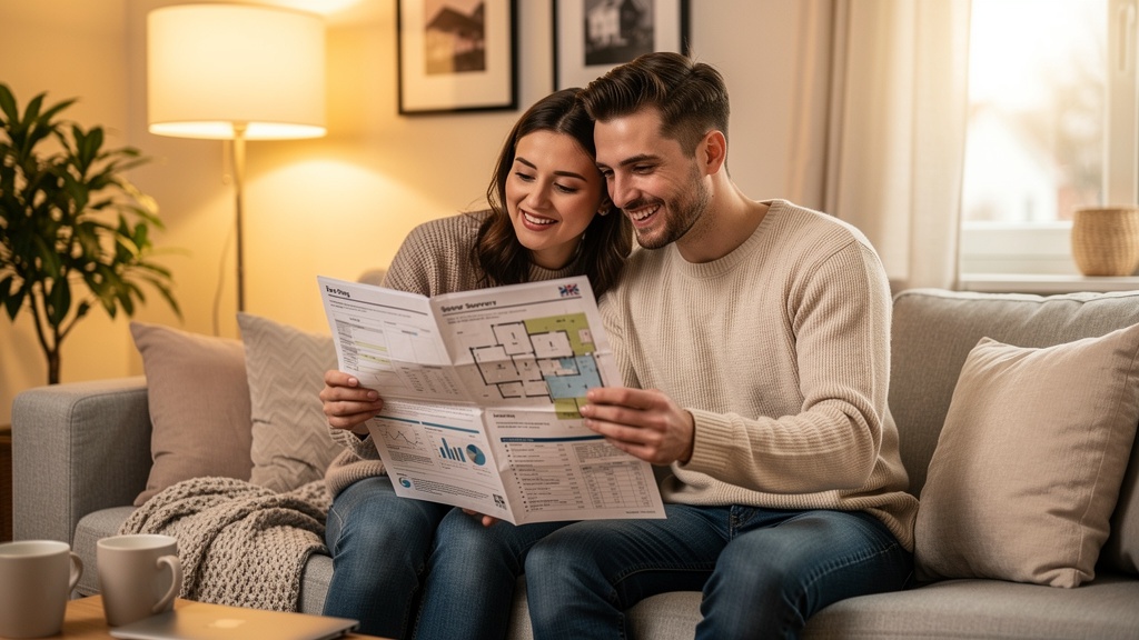 First-time homebuyer couple reviewing their property survey results in Nottingham